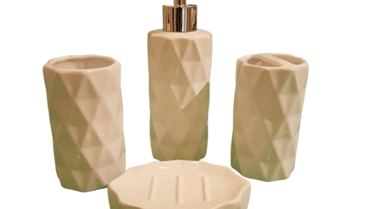  Buric Conjunto de accesorios de baño de cerámica creativa  conjunto rombo diseño accesorios de baño conjuntos de moda de cuatro piezas  decoración de baño : Hogar y Cocina